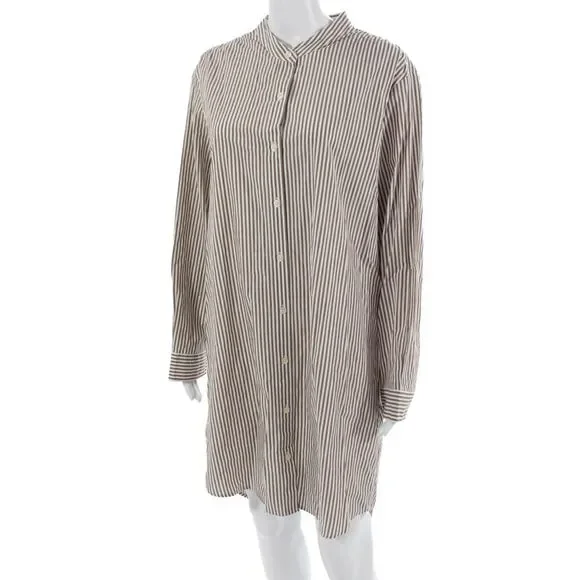 Kule Womens Brown Striped Mock Neck Long Sleeve Shirt Dress Button Size XL - Picture 2 of 6